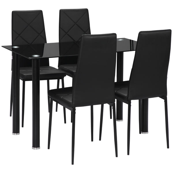 Set da Pranzo Tavolo e 4 Sedie Seduta Imbottita in Vetro Temperato e Acciaio Nero sconto