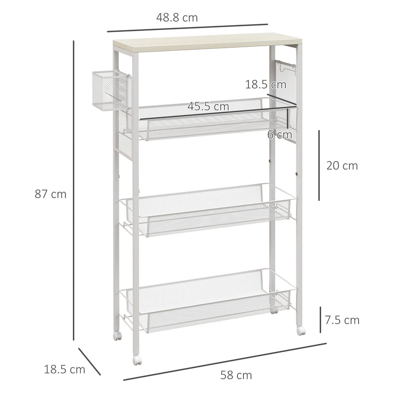 Carrello da Cucina 3 Livelli 58x18,5x87 cm in Truciolato e Acciaio Bianco-3