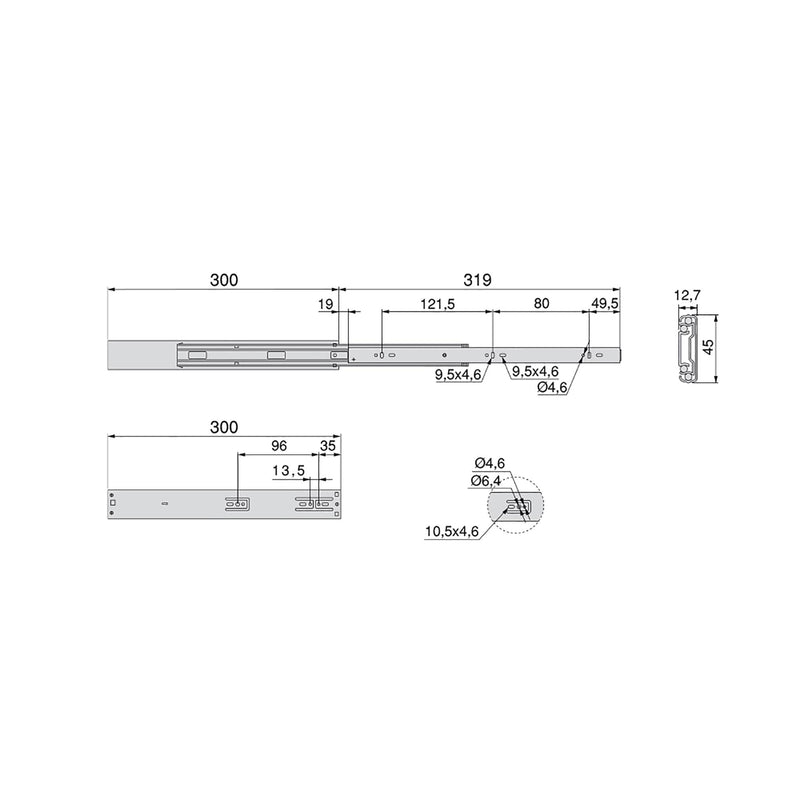 Kit Guide per Cassetti a Sfera 45 x 300 mm Estrazione Totale Chiusura Soft Zincato 5 Pezzi Emuca-2