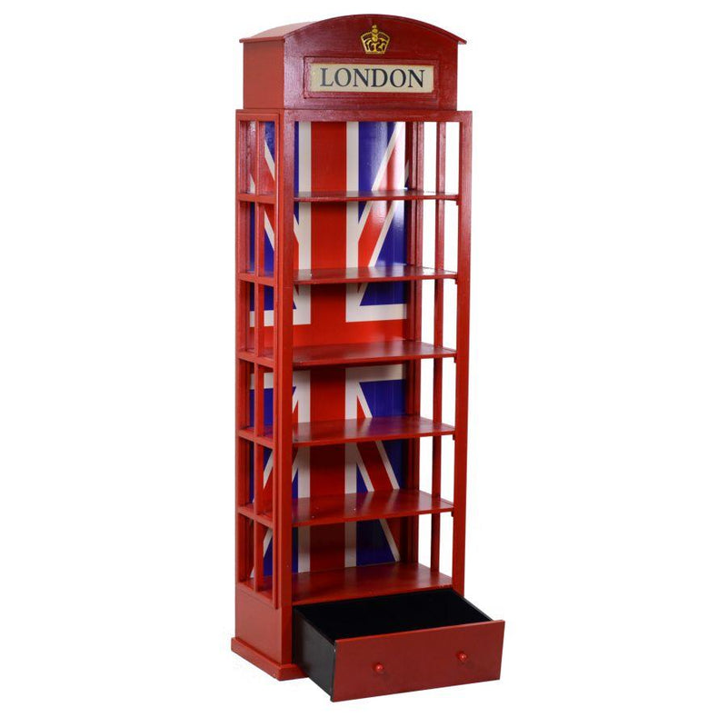 Libreria 6 Ripiani 1 Cassetto 48x27xh146 cm in Legno London Rosso-2