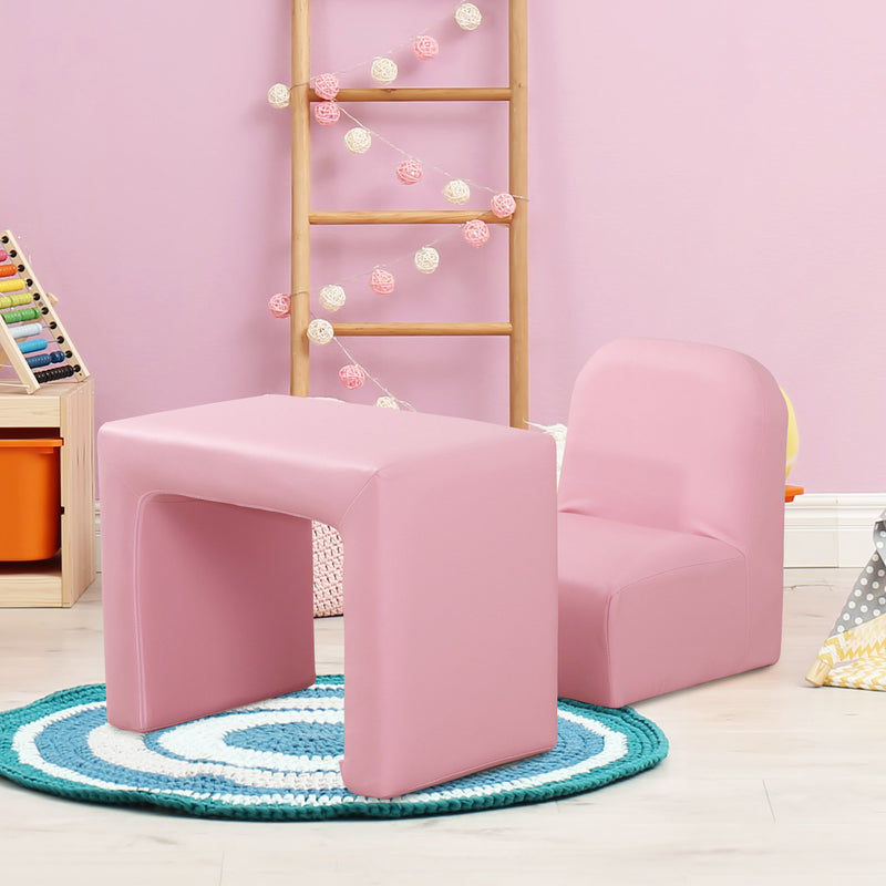 Poltroncina Mini per Bambini 2 in 1 in PVC Rosa-2