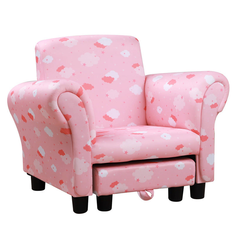 Poltroncina Imbottita per Bambini 57x42x45 cm con Poggiapiedi Rosa-1