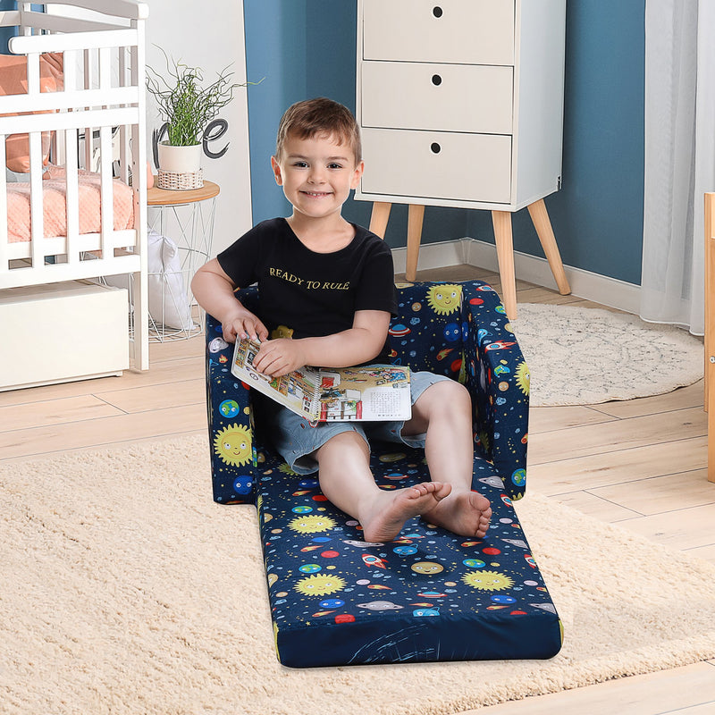 Poltroncina Mini per Bambini Fantasia Spazio 56x42x39 cm  Blu-2