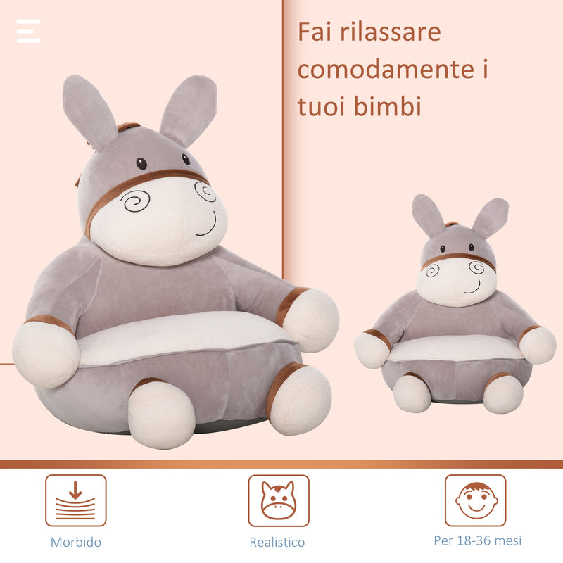 Poltroncina per Bambini 60x55x60 cm in Peluche Asino Grigio-5