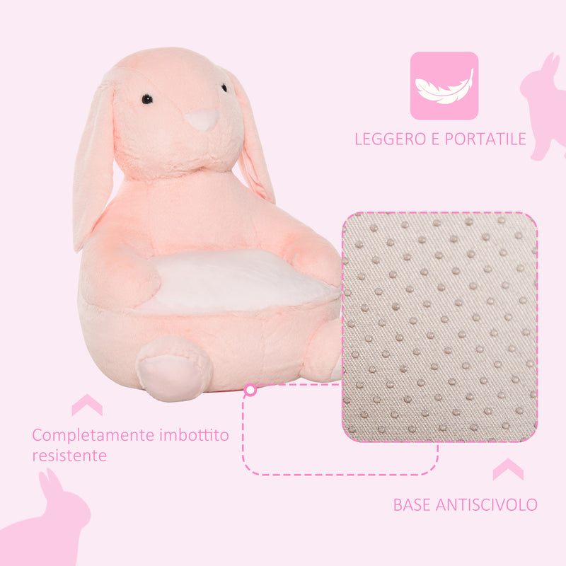 Poltroncina per Bambini 60x50x59 cm in Peluche Coniglio Rosa-5