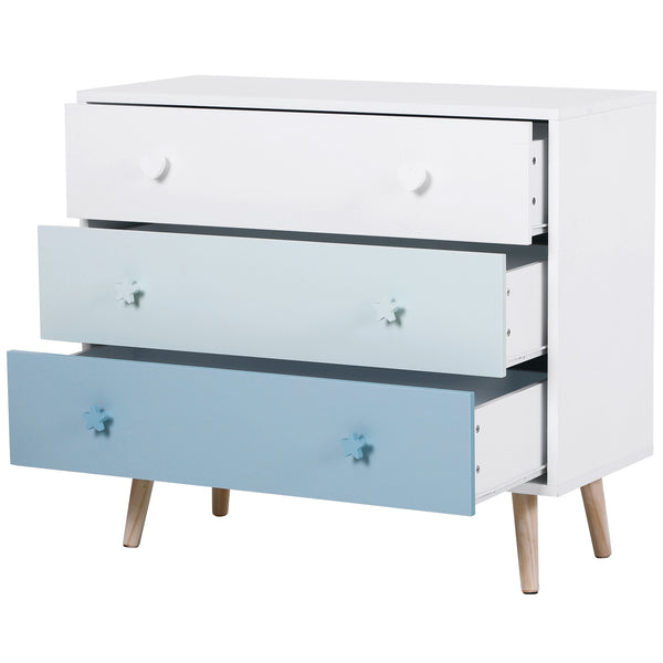 acquista Commode 3 Tiroirs en Pin 90x42x80 cm Blanc et Bleu