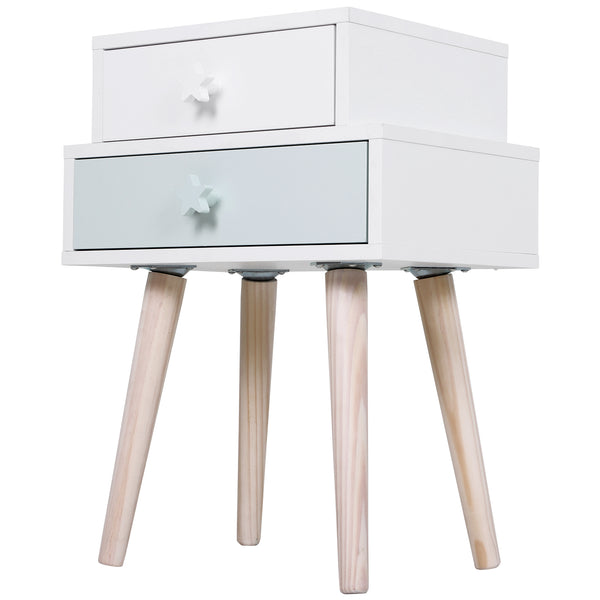 prezzo Table de Chevet avec 2 Tiroirs en Bois MDF 42x30x57 cm Blanc et Bleu