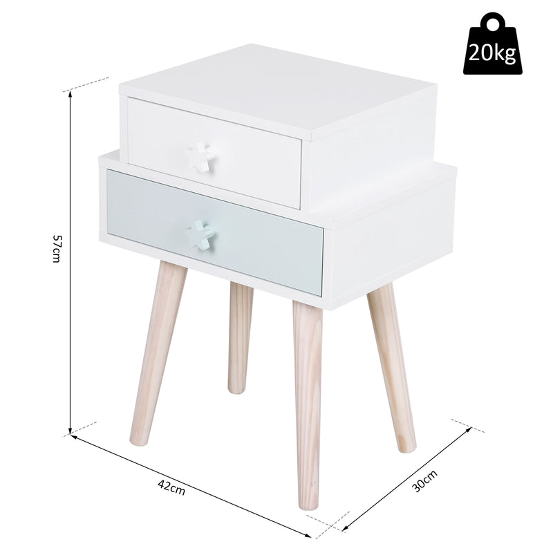 Comodino con 2 Cassetti in Legno MDF 42x30x57 cm  Bianco e Blu-6