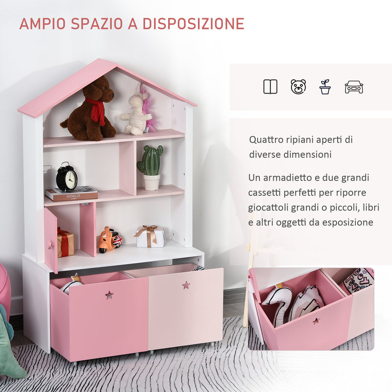 Libreria Scaffale Portagiochi per Cameretta 80x34x130 cm  Rosa-6