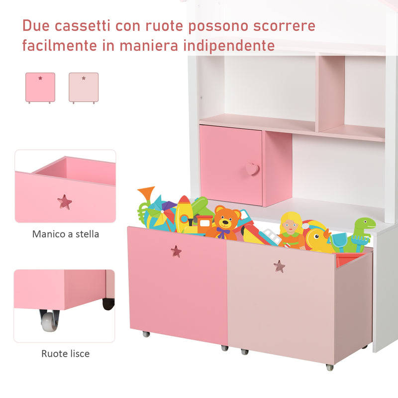 Libreria Scaffale Portagiochi per Cameretta 80x34x130 cm  Rosa-7