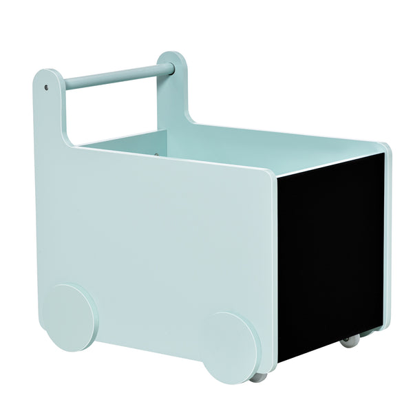 sconto Chariot à jouets avec tableaux noirs 47x35x45,5 cm en bois MDF bleu clair