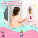 Postazione Trucco Specchiera Giocattolo per Bambini in Legno Rosa-4