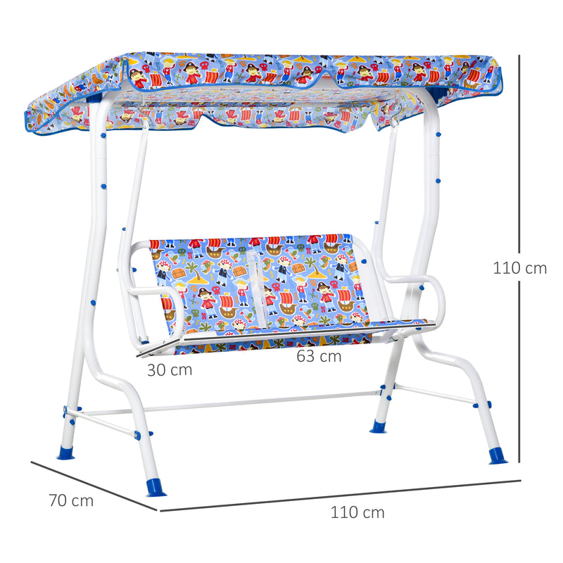 Dondolo 2 Posti per Bambini 110x70x110 cm in Metallo e Poliestere Blu-3