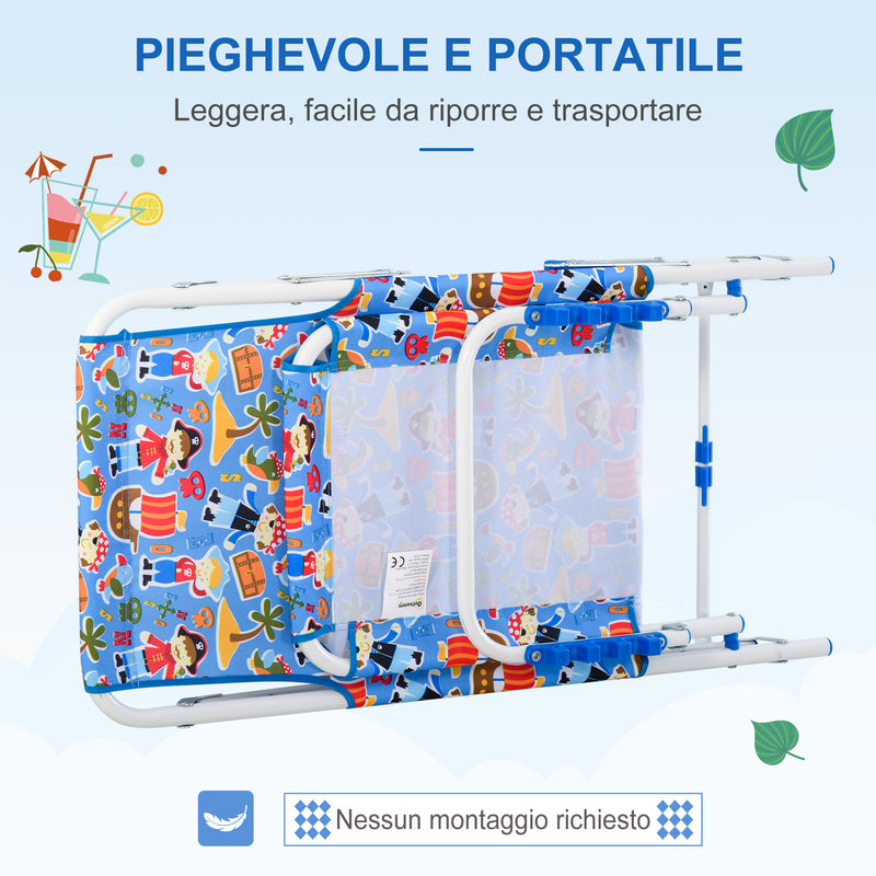 Lettino Prendisole Pieghevole per Bambini 118x40x24 cm in Metallo e Poliestere Azzurro-5