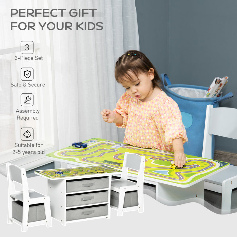 Set Tavolino con 2 Sedie per Bambini in MDF Bianco e Grigio-7