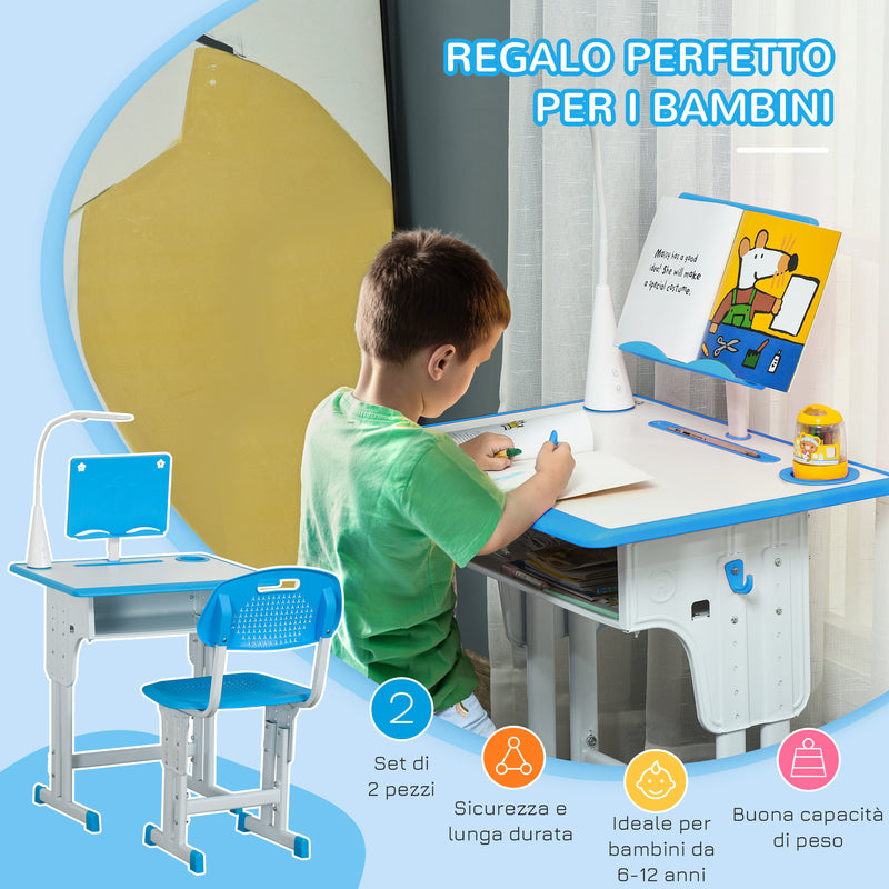 Banco Scuola con Sedia per Bambini con Lampada LED e Leggio Blu-7