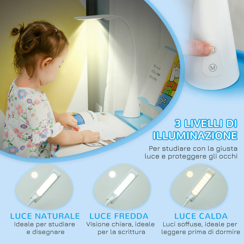 Banco Scuola con Sedia per Bambini con Lampada LED e Leggio Blu-6