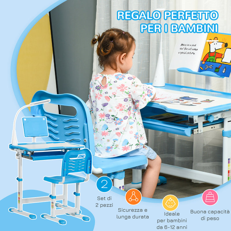 Banco Scuola con Sedia per Bambini con Lampada LED e Leggio Blu-8