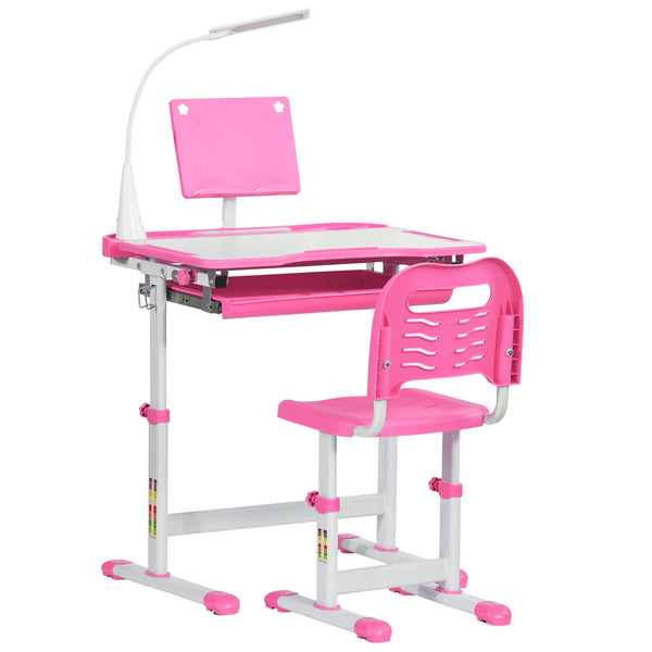 Bureau d'école avec chaise pour enfants avec lampe LED et pupitre rose acquista