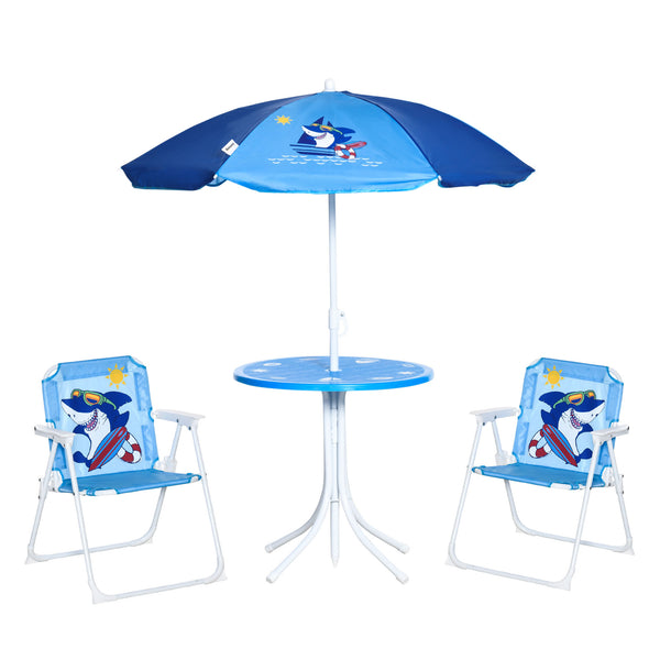 acquista Ensemble table de jardin et 2 chaises pliantes pour enfant avec parasol bleu