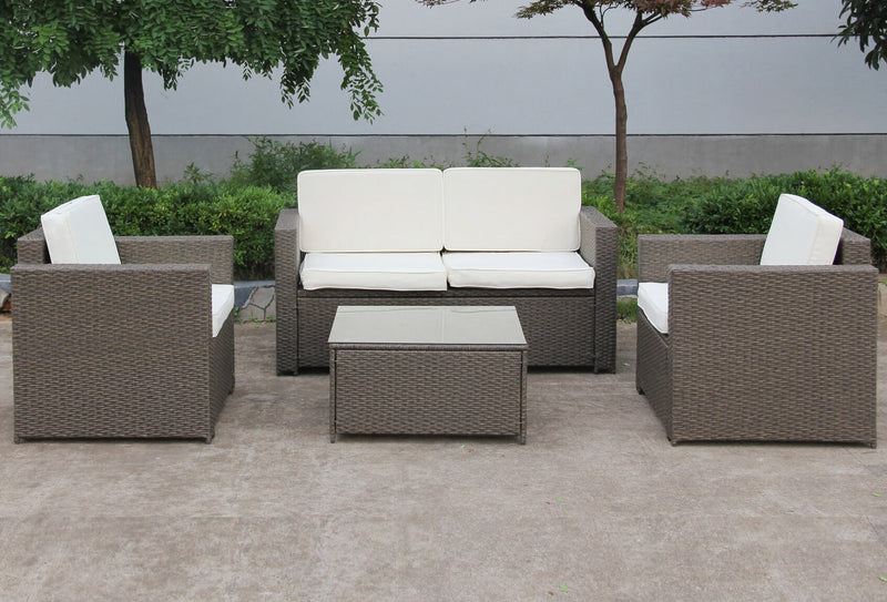 Set Salotto da Giardino in Polyrattan Divano 2 Poltrone e Tavolino Bauer Maiorca Marrone-1