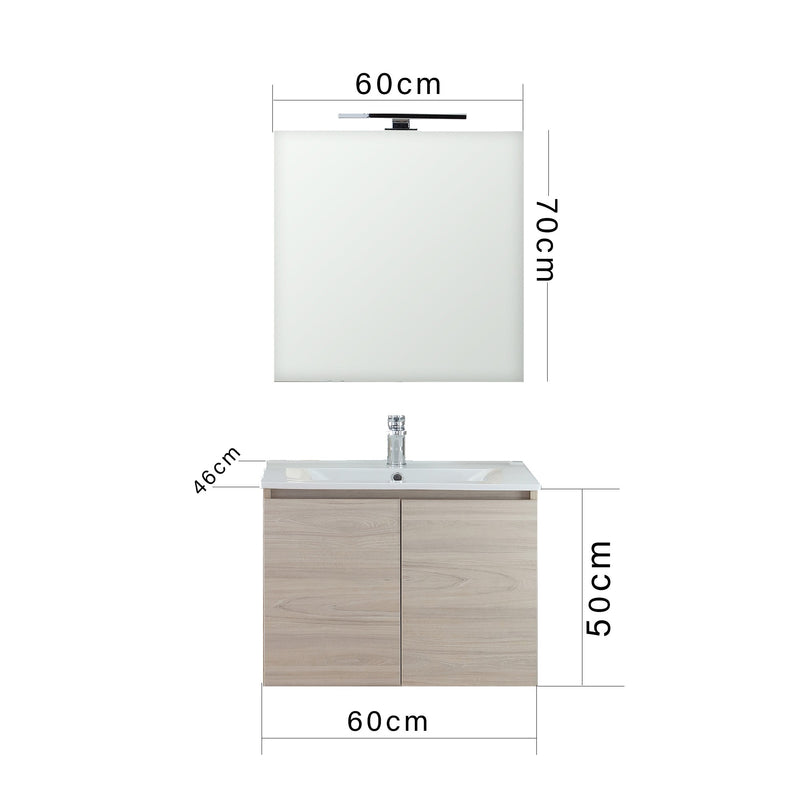 Mobile Bagno Sospeso 60 cm Lavabo e Specchio Bonussi Connor Olmo Chiaro-4