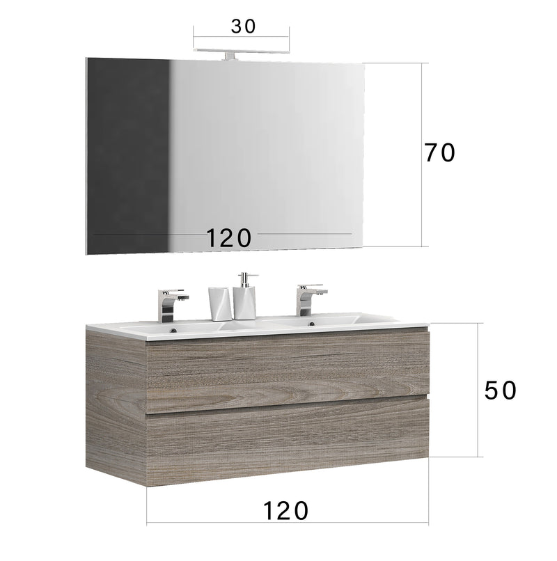 Mobile Bagno Sospeso 120 cm 2 Lavabi e Specchio Bonussi Connor Rovere-3