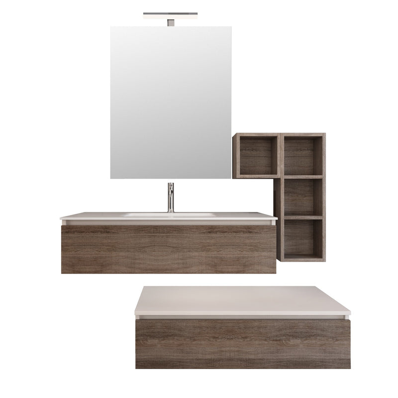 Mobile Bagno Sospeso 149-160 cm Lavabo Specchio Pensile e Cassettone Bonussi Kelly Rovere-1