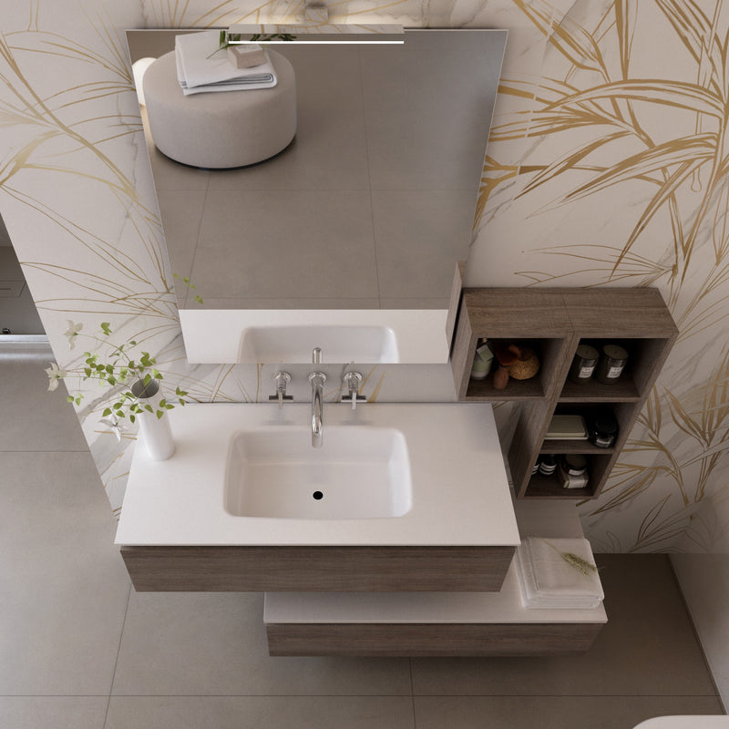 Mobile Bagno Sospeso 149-160 cm Lavabo Specchio Pensile e Cassettone Bonussi Kelly Rovere-3