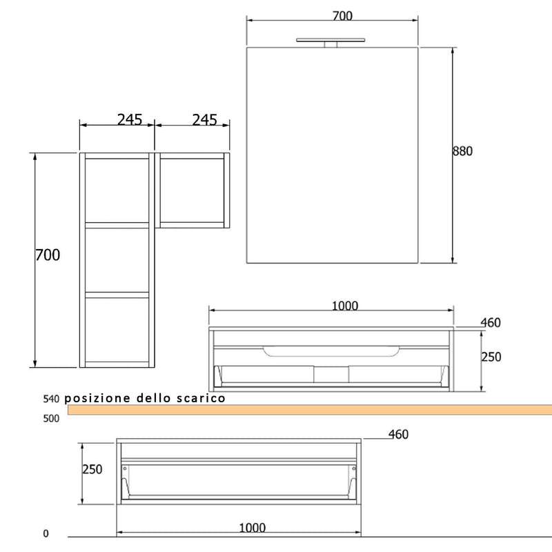 Mobile Bagno Sospeso 149-160 cm Lavabo Specchio Pensile e Cassettone Bonussi Kelly Rovere-5