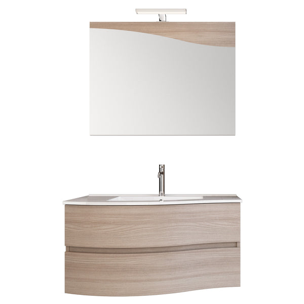 Meuble de Salle de Bain Suspendu 90 cm, Lavabo Miroir et Commode Double Bonussi Toby SX Olmo Tierra acquista