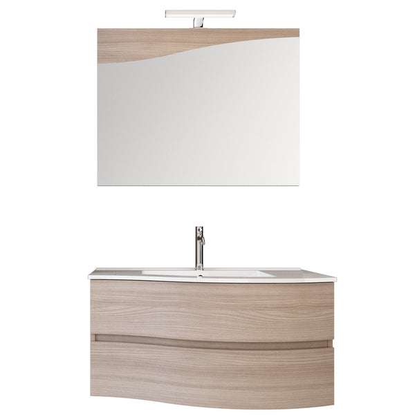 prezzo Meuble de Salle de Bain Suspendu 90 cm Lavabo Miroir et Double Tiroir Bonussi Toby DX Olmo Tierra