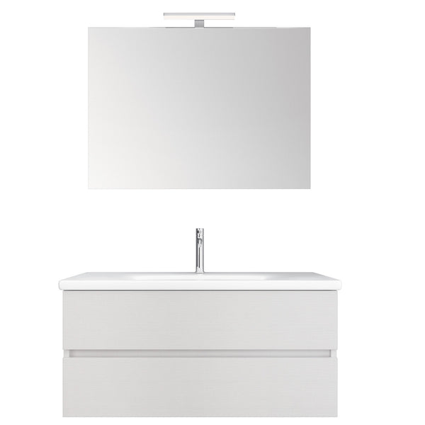 Meuble de Salle de Bain Suspendu 100 cm Lavabo Miroir et Commode Bonussi Mélèze Blanc prezzo