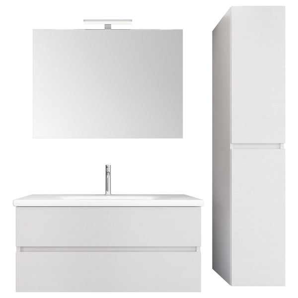 sconto Meuble Salle de Bain Suspendu 130 cm Lavabo Miroir et Meuble Haut Blanc Mélèze Bonussi