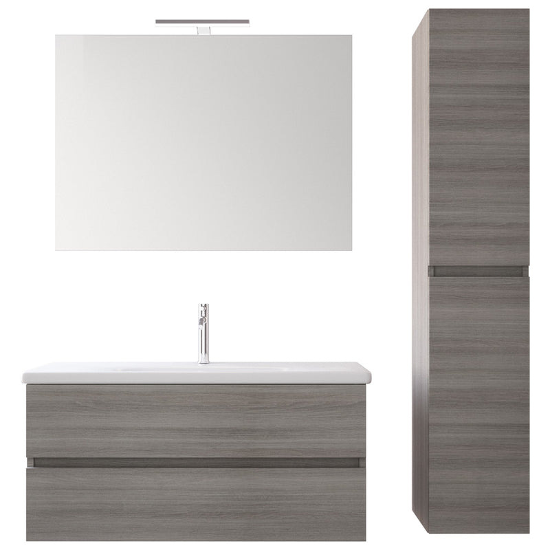 Mobile Bagno Sospeso 100 cm Lavabo Specchio e Pensile Bonussi Mendel Grigio-1