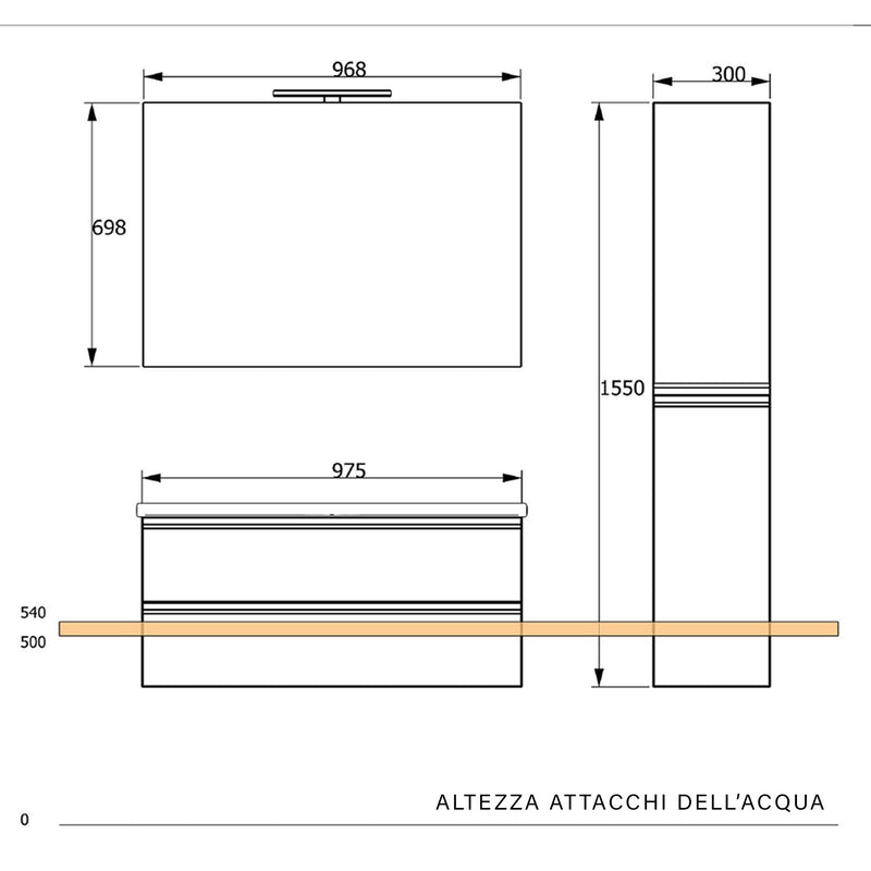 Mobile Bagno Sospeso 100 cm Lavabo Specchio e Pensile Bonussi Mendel Grigio-5