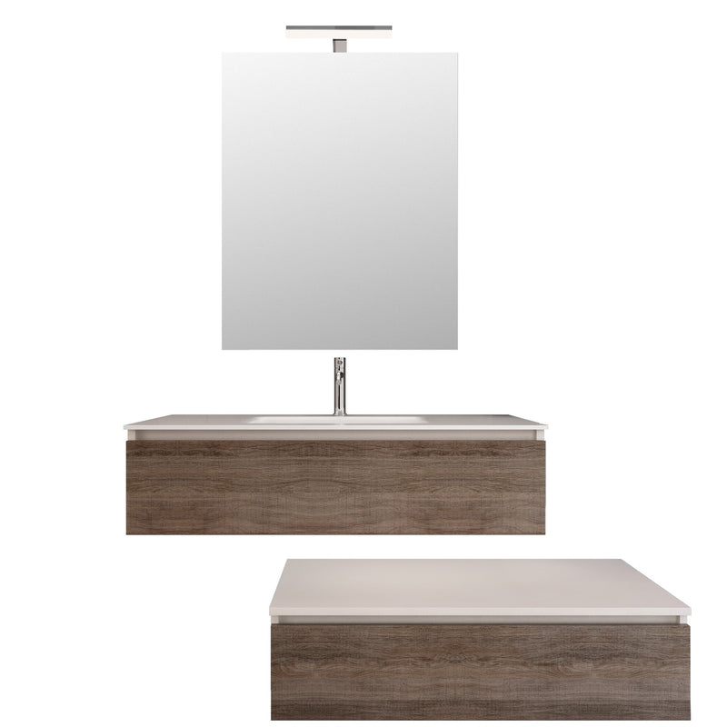 Mobile Bagno Sospeso 100-160 cm Lavabo e Specchio Bonussi Ansel Rovere Scuro-1