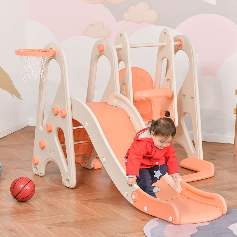 Scivolo per Bambini 158x117x97 cm con Altalena e Canestro Beige-2