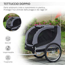 Rimorchio Bici per Cani Taglia Media con Finestre Laterali e Bandierina 130x73x90 cm  Grigio e Nero-5