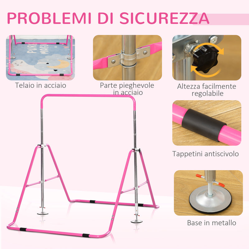 Barra Trazioni per Bambini 148x105x88-128 cm 4 Altezze Regolabili in Acciaio Rosa-5