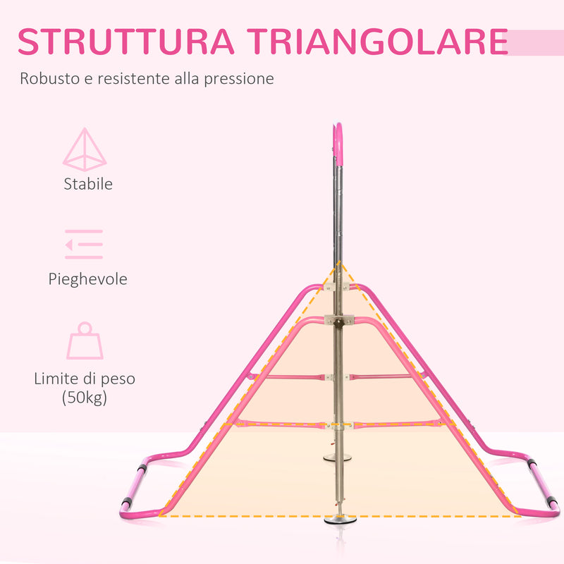 Barra Trazioni per Bambini 148x105x88-128 cm 4 Altezze Regolabili in Acciaio Rosa-7