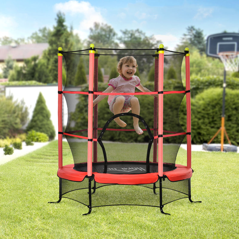 Trampolino Tappeto Elastico per Bambini Ø163x163 cm con Rete di Sicurezza e Corde Elastiche Rosso-2