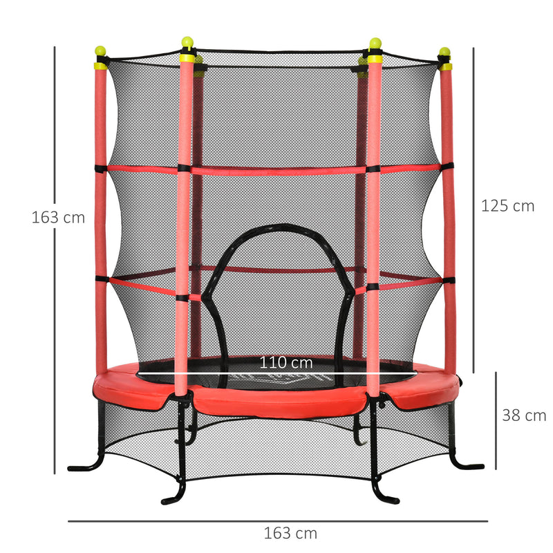 Trampolino Tappeto Elastico per Bambini Ø163x163 cm con Rete di Sicurezza e Corde Elastiche Rosso-3