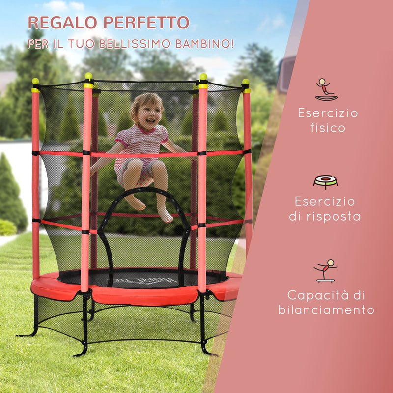 Trampolino Tappeto Elastico per Bambini Ø163x163 cm con Rete di Sicurezza e Corde Elastiche Rosso-7