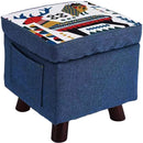 Pouf Contenitore Sgabello Multiuso in Tessuto Blu-1