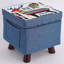 Pouf Contenitore Sgabello Multiuso in Tessuto Blu-2