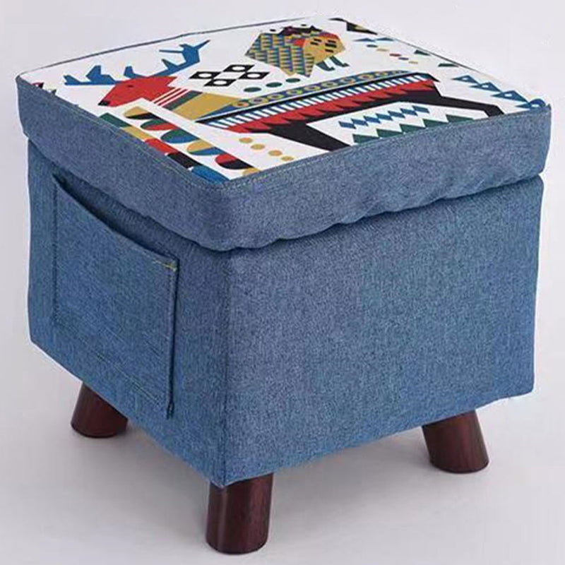 Pouf Contenitore Sgabello Multiuso in Tessuto Blu-2