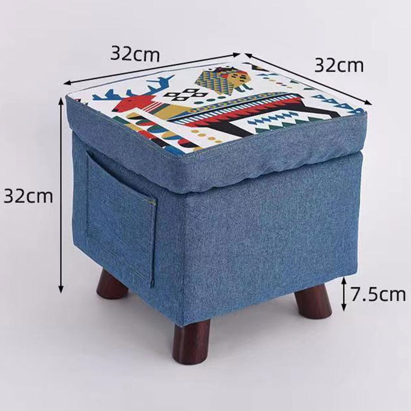 Pouf Contenitore Sgabello Multiuso in Tessuto Blu-3