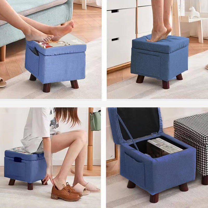 Pouf Contenitore Sgabello Multiuso in Tessuto Blu-5