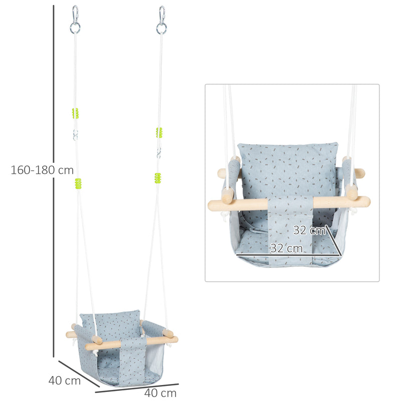 Seggiolino Altalena per Bambini 40x40x180 cm in Legno e Tessuto Grigio-3